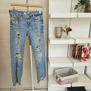 Zara jeans with pearl and rhinestones
